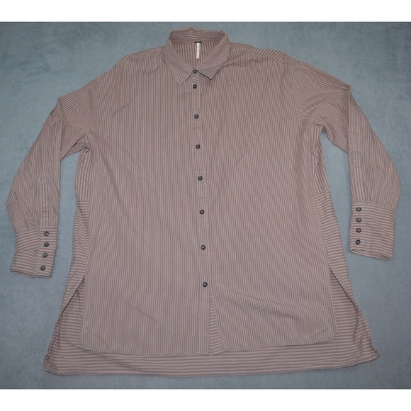 Free People Likehouse Oversized Shirt‎ Button Front Sink XS Brown Striped - Picture 1 of 10